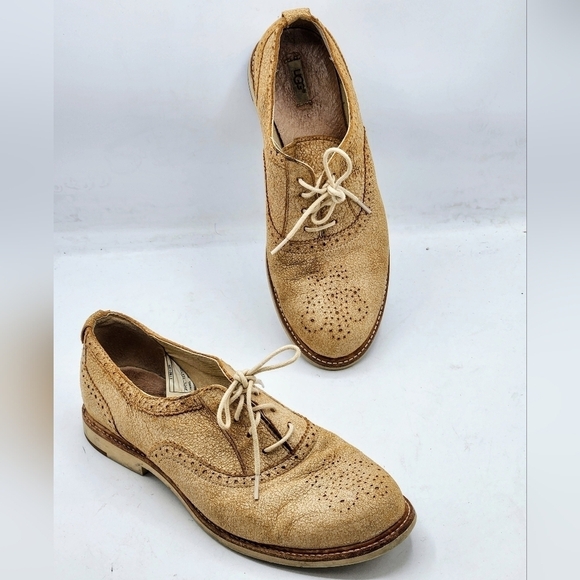UGG CAELYN TAN SUEDE LEATHER OXFORD SHOES SIZE 7 - Picture 5 of 12